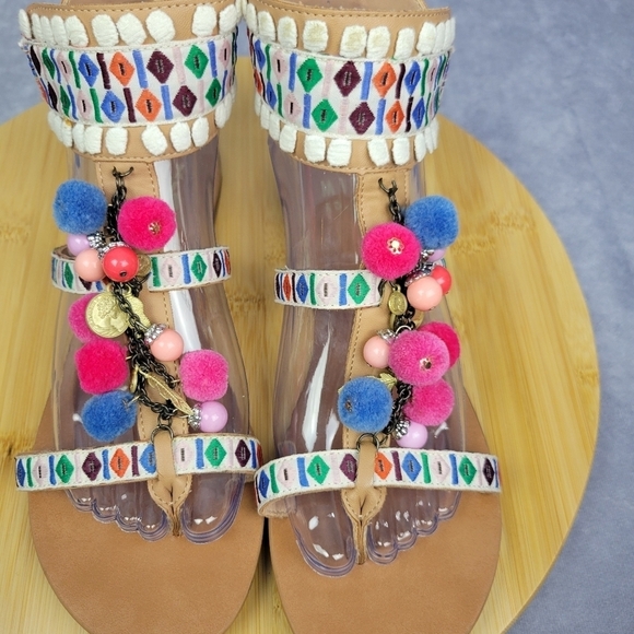 Mix No 6 Pompom Boho Fun Colorful beach comfy lightweight sandal Size 8‎ Women - Picture 3 of 14